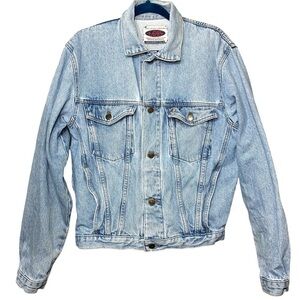 Vintage 90s Lois Trucker Jean Jacket Unisex Sz M Blue Denim Button Up Relaxe Fit